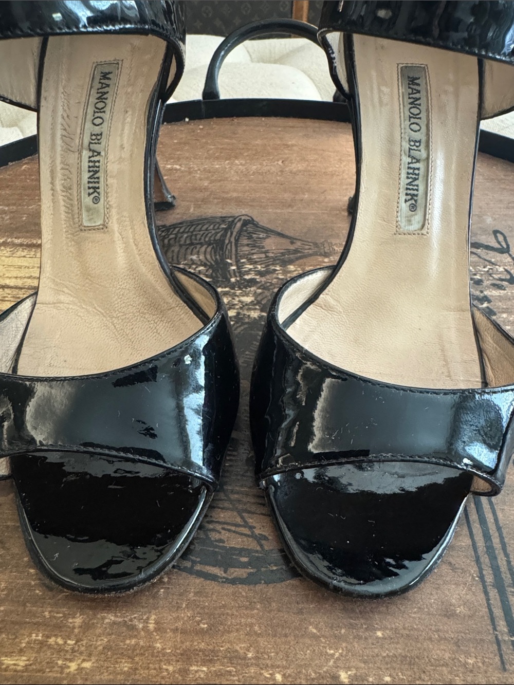 Manolo Blahnik Black Patent Mary Jane Heeled Sandals - Picture 12 of 15